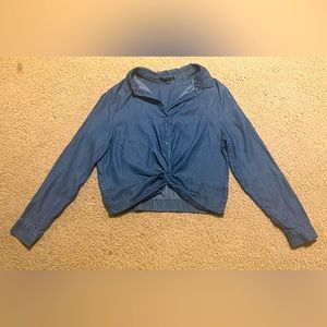 Haute Monde Chambray Long Sleeve Blouse, Buttons On Front And Cuffs, Size Large